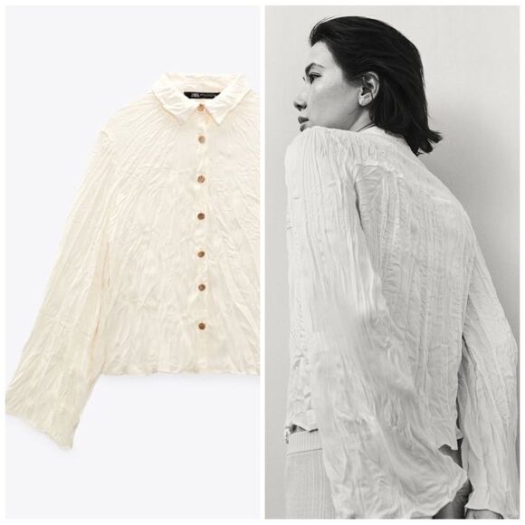 Zara Wrinkled Look Blouse Shirt New - Picture 1 of 7